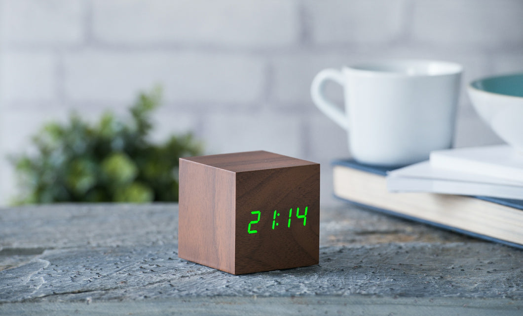 Gingko- Cube Click Clock- Walnut